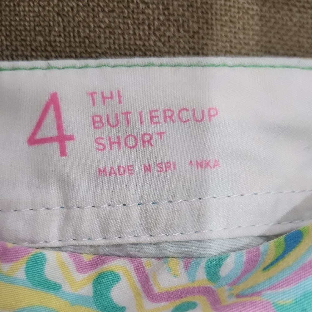 Lilly Pulitzer High Waist Blue and Pink Scalloped Shorts - Picture 2 of 4